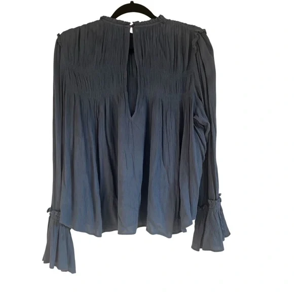 Free People Kelsey Blue Bell Sleeve Pleated Blouse Summer Endless size S - Picture 3 of 11